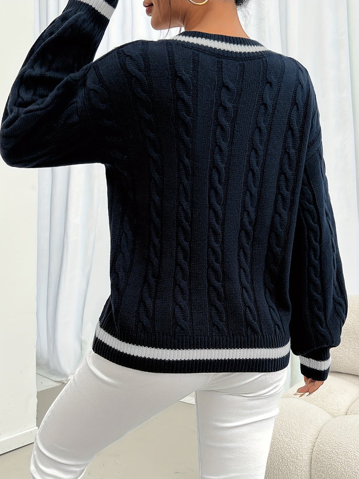 Women's Cable Knit V-Neck Jumper