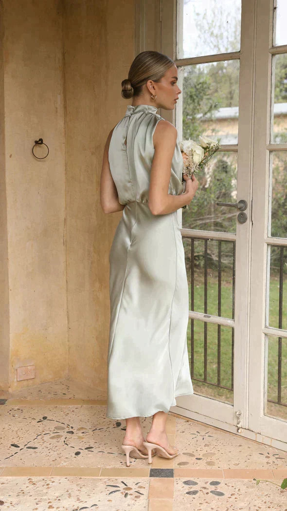 Women's Satin High Neck Midi Dress