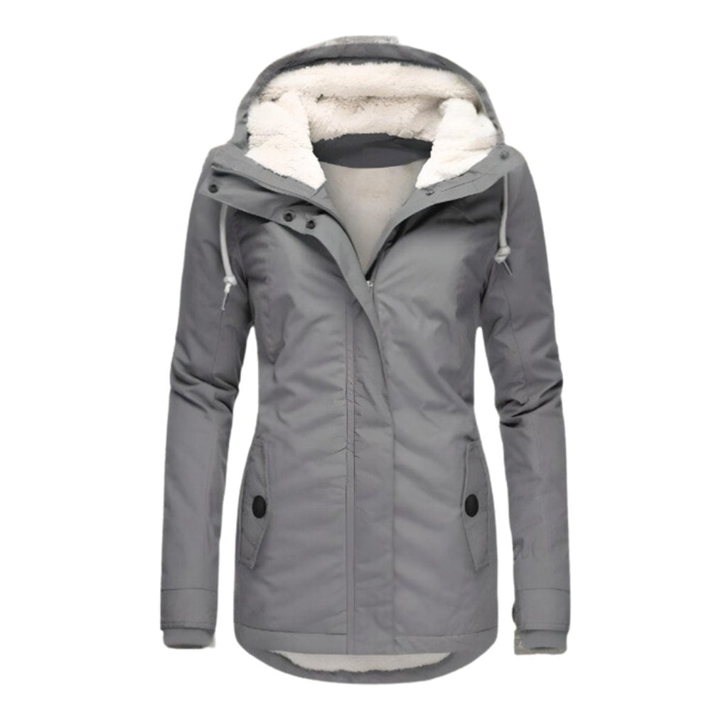 Parka con capucha y forro de borreguito para mujer