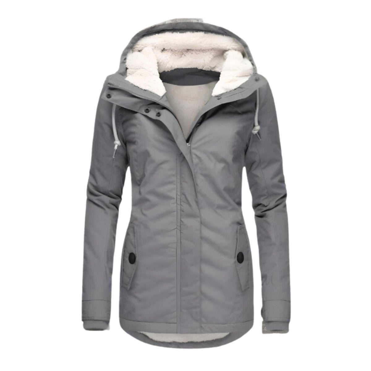 Parka con capucha y forro de borreguito para mujer