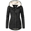 Parka con capucha y forro de borreguito para mujer