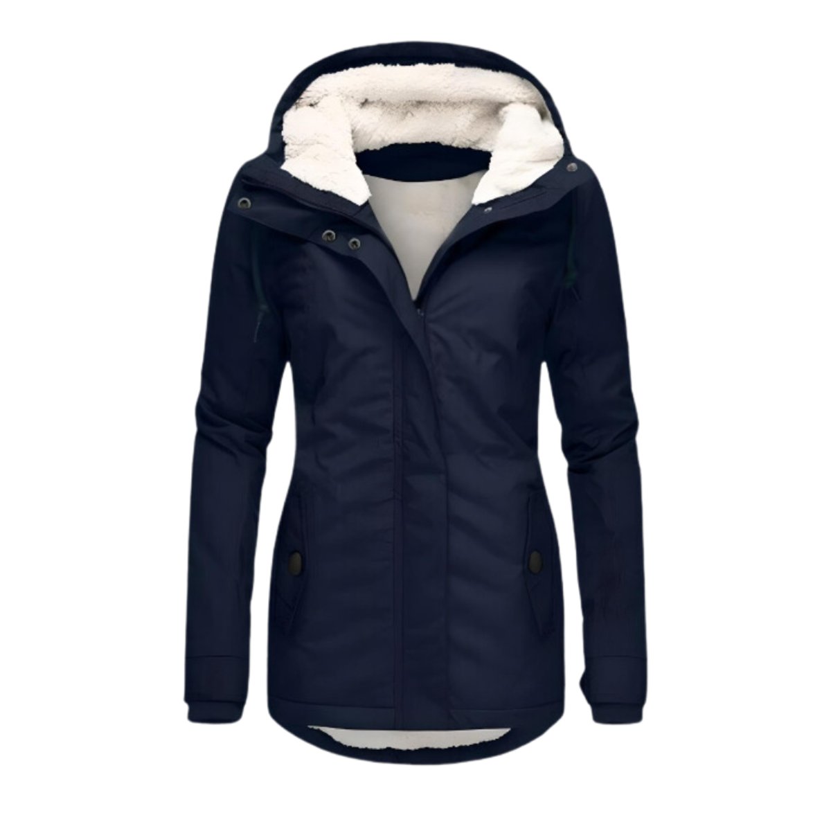 Parka con capucha y forro de borreguito para mujer