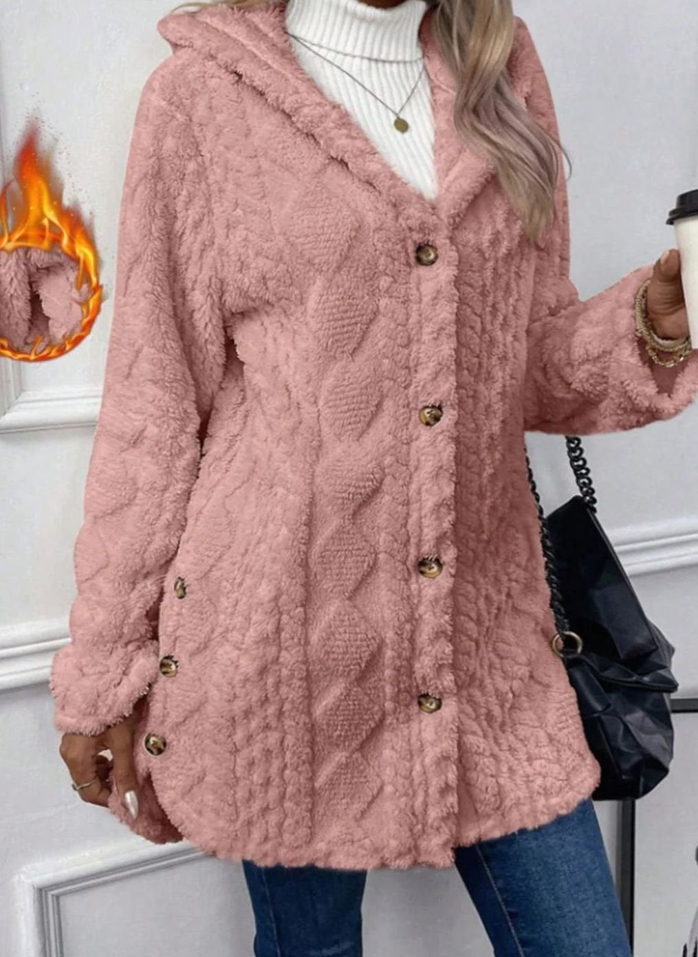 Giacca da donna con cappuccio e tessuto testurizzato da mezza stagione