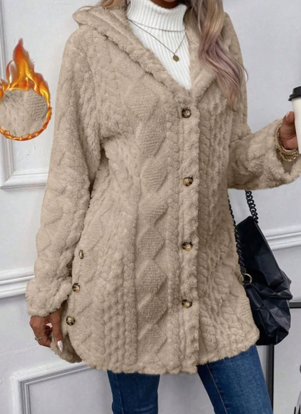 Giacca da donna con cappuccio e tessuto testurizzato da mezza stagione