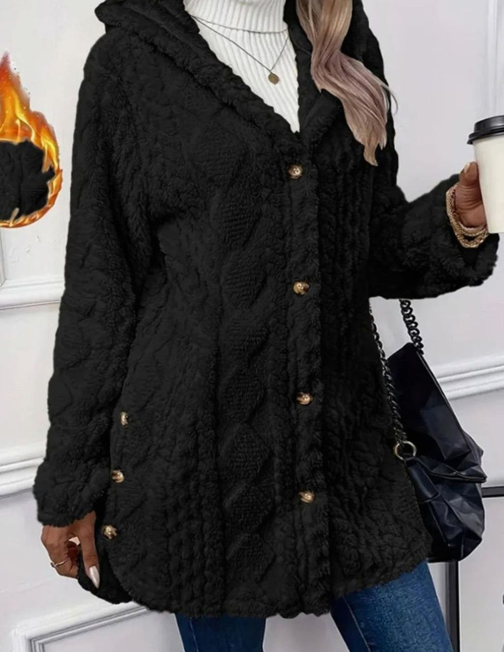 Giacca da donna con cappuccio e tessuto testurizzato da mezza stagione