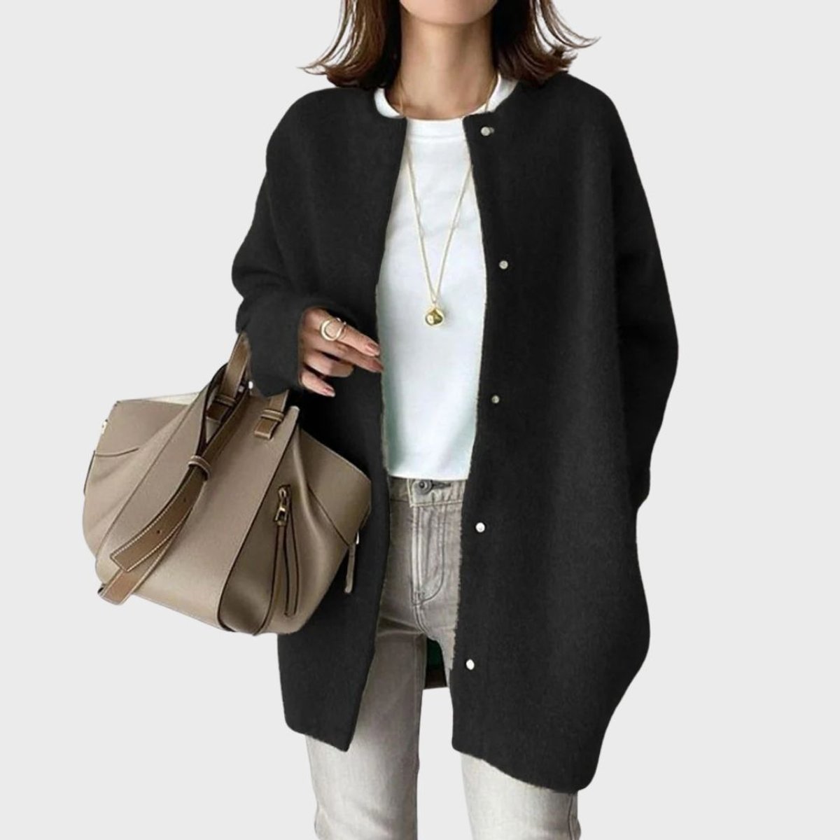 Women's Long Cashmere Cardigan with Press Studs