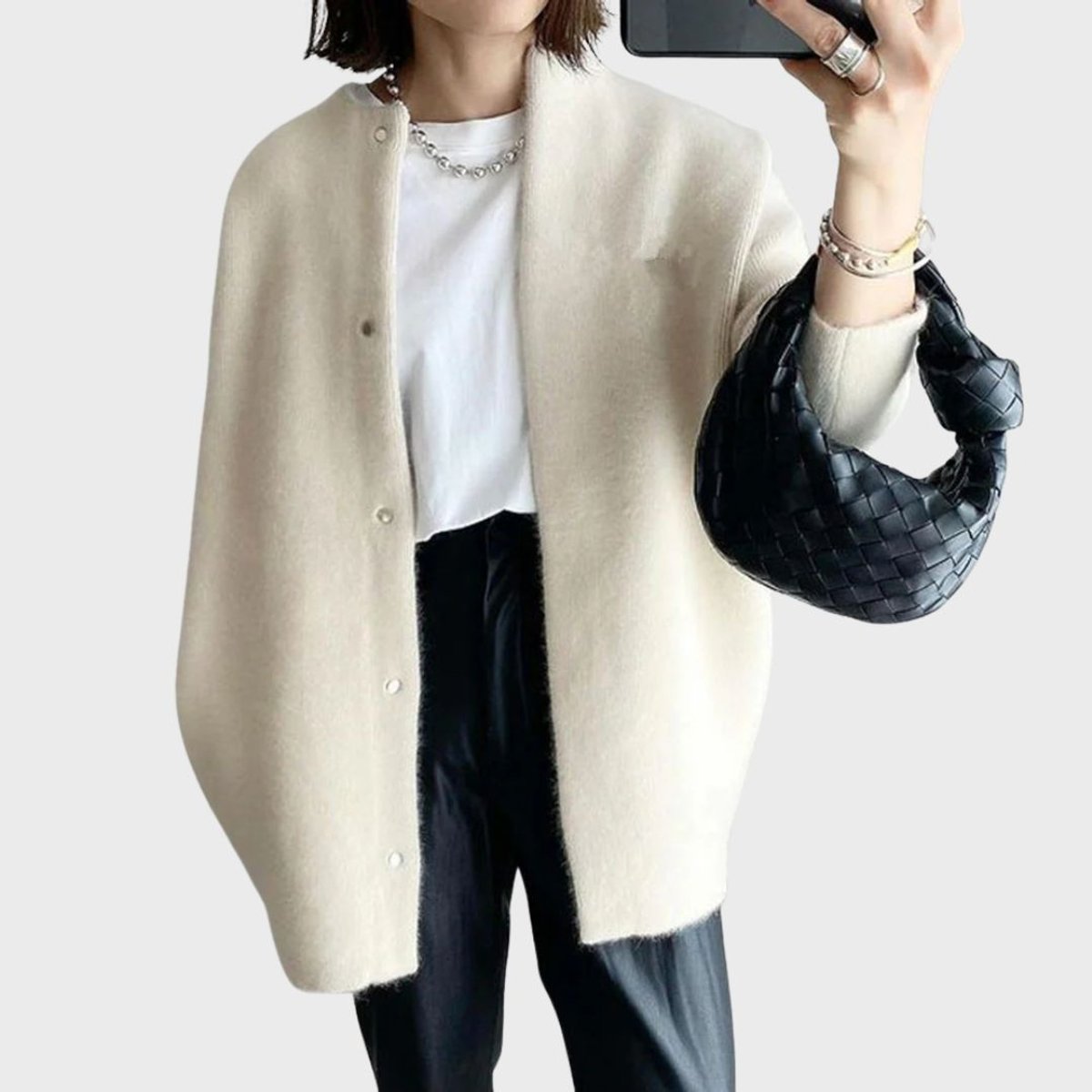 Women's Long Cashmere Cardigan with Press Studs