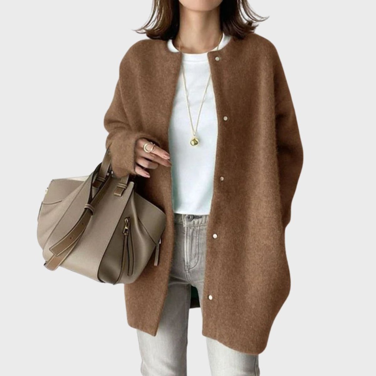 Women's Long Cashmere Cardigan with Press Studs