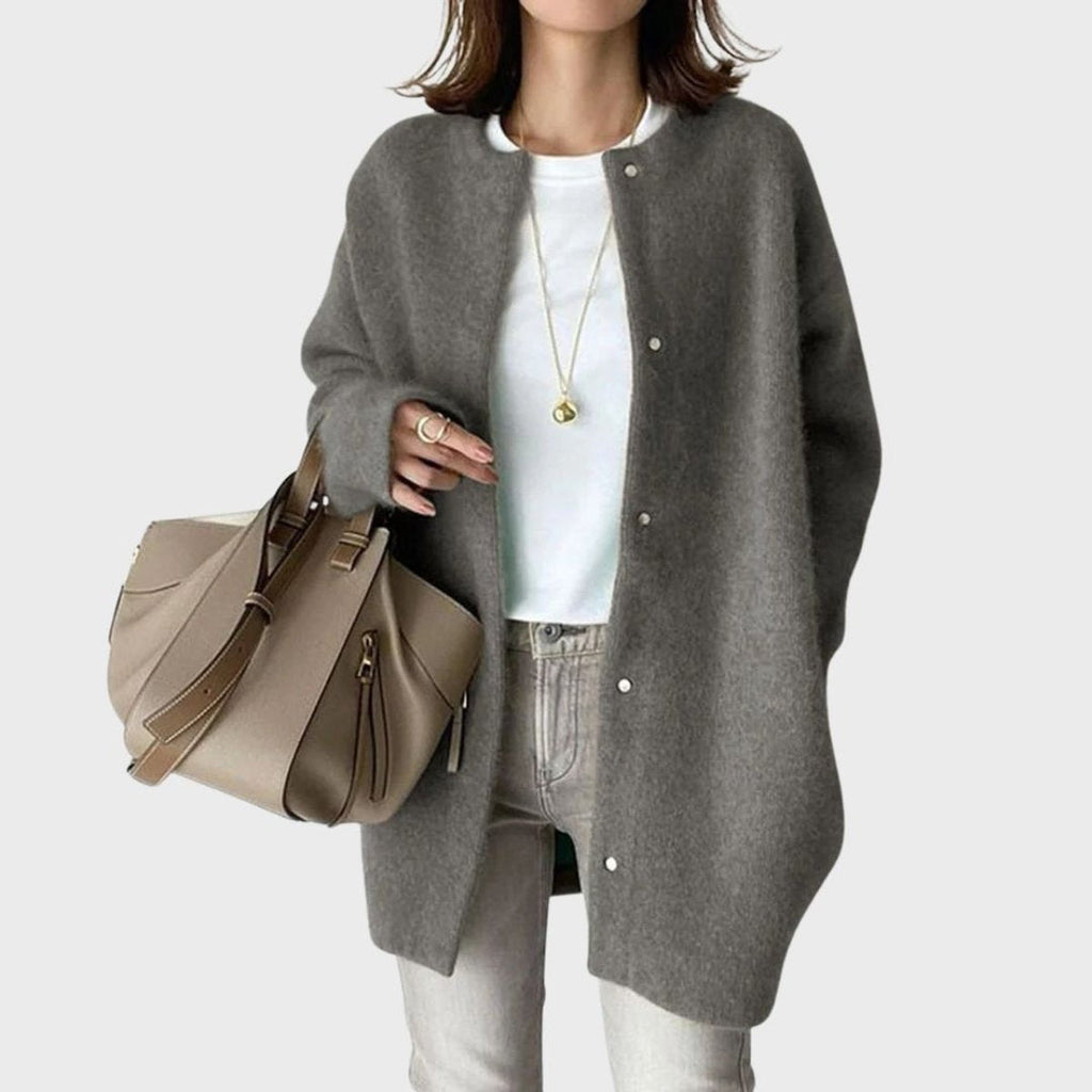 Women's Long Cashmere Cardigan with Press Studs