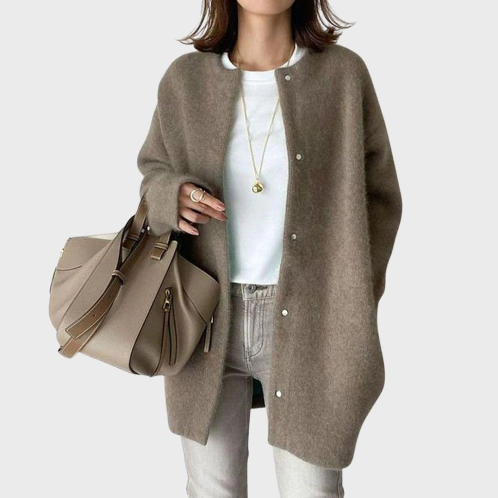 Women's Long Cashmere Cardigan with Press Studs