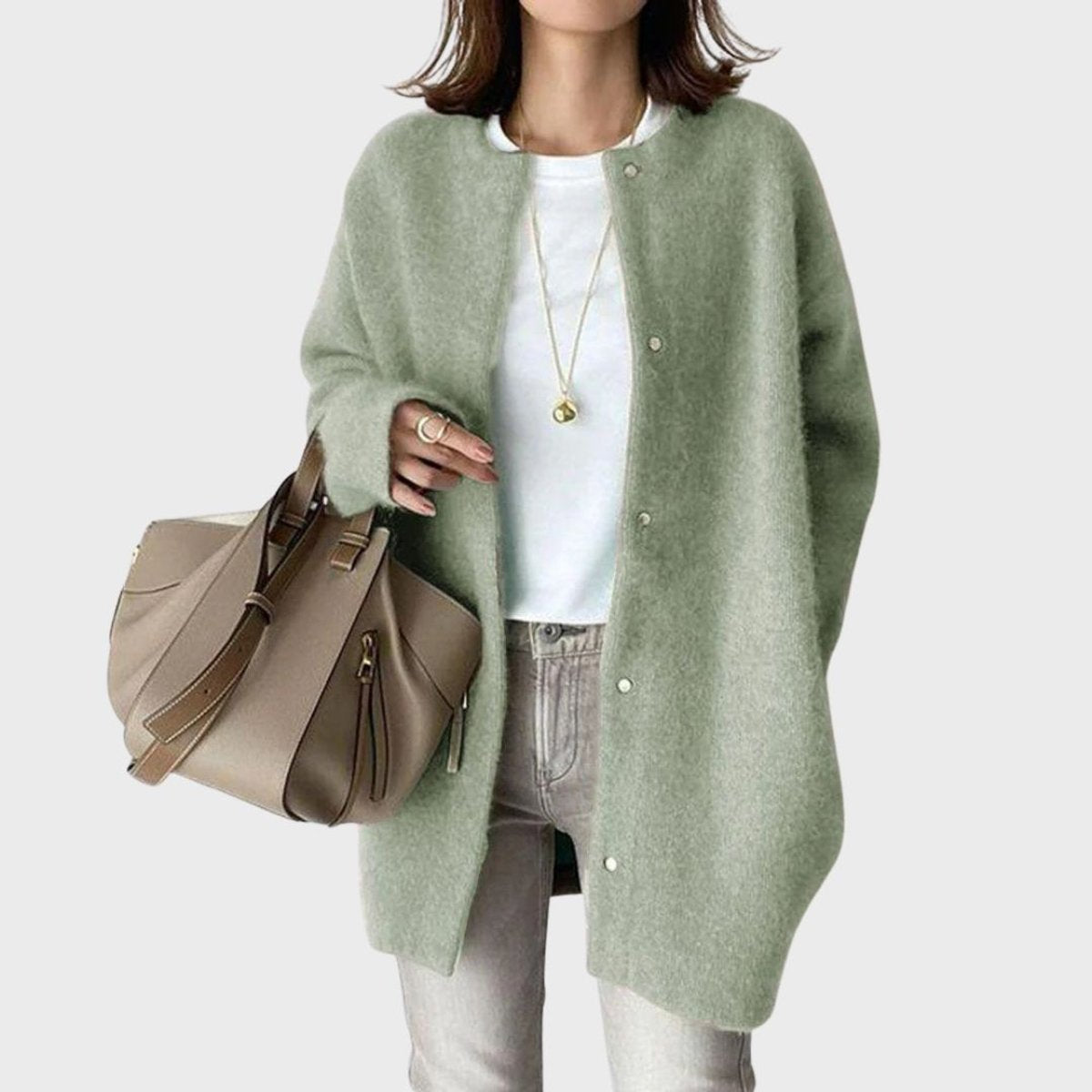 Women's Long Cashmere Cardigan with Press Studs