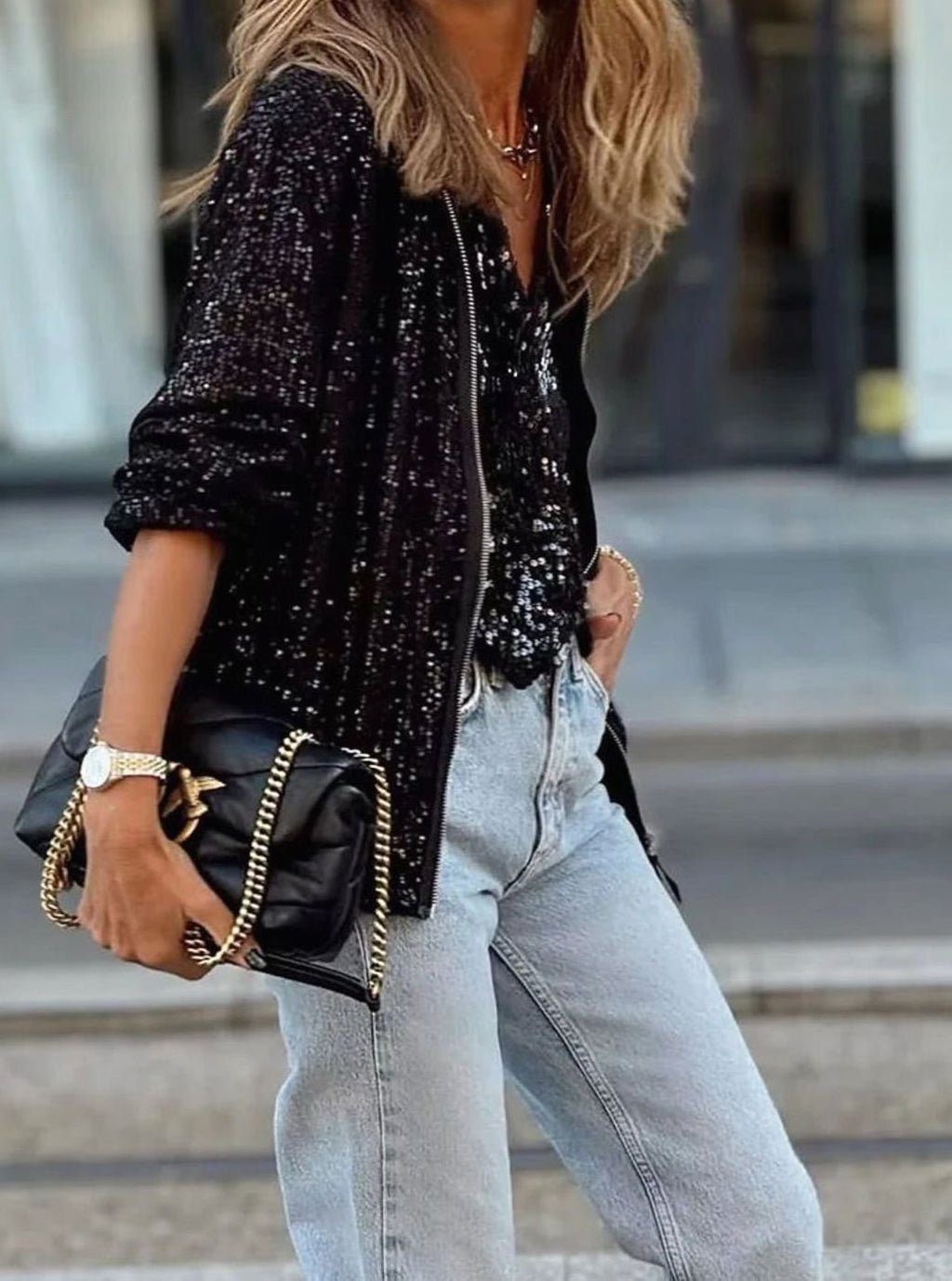Damen-Blousonjacke mit Pailletten