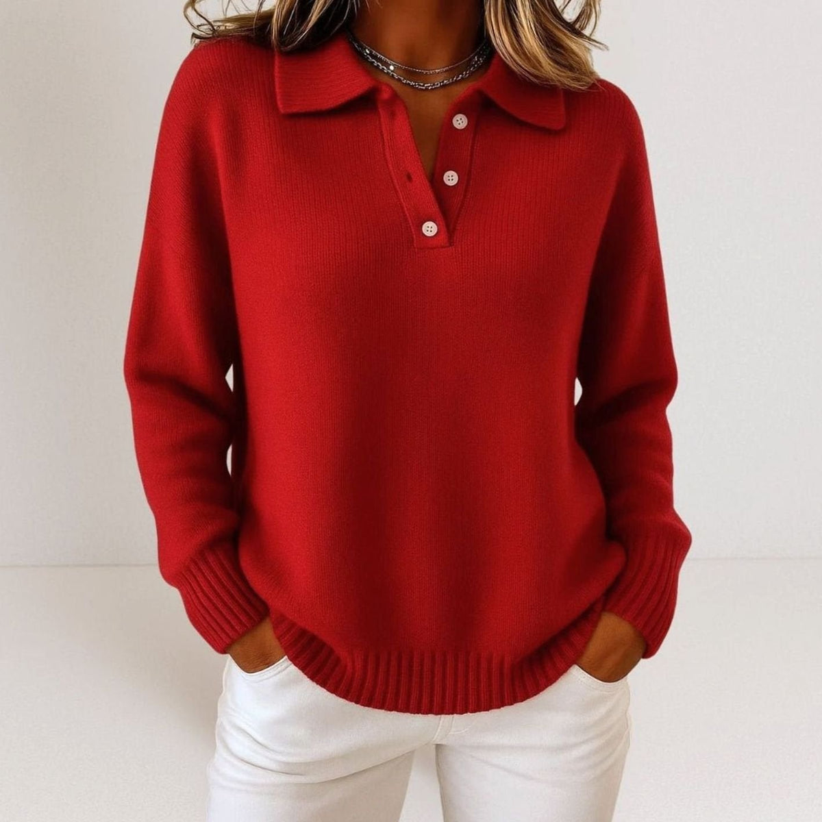 Women's Polo Collar Knitted Jumper