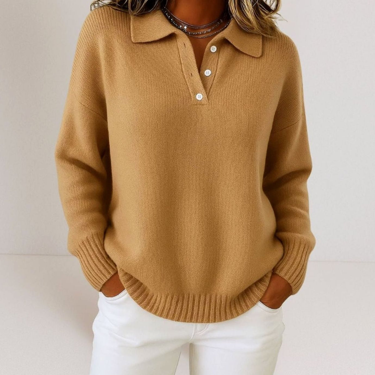Women's Polo Collar Knitted Jumper