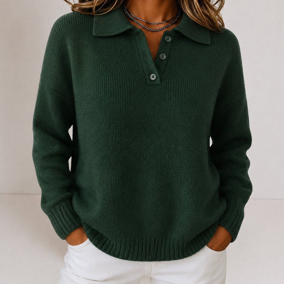 Women's Polo Collar Knitted Jumper