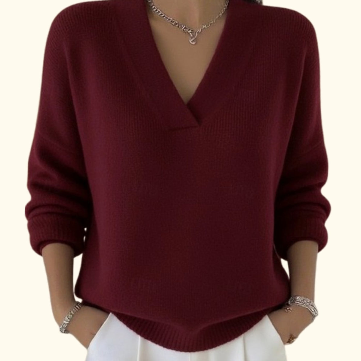 Women's Knitted V-Neck Jumper