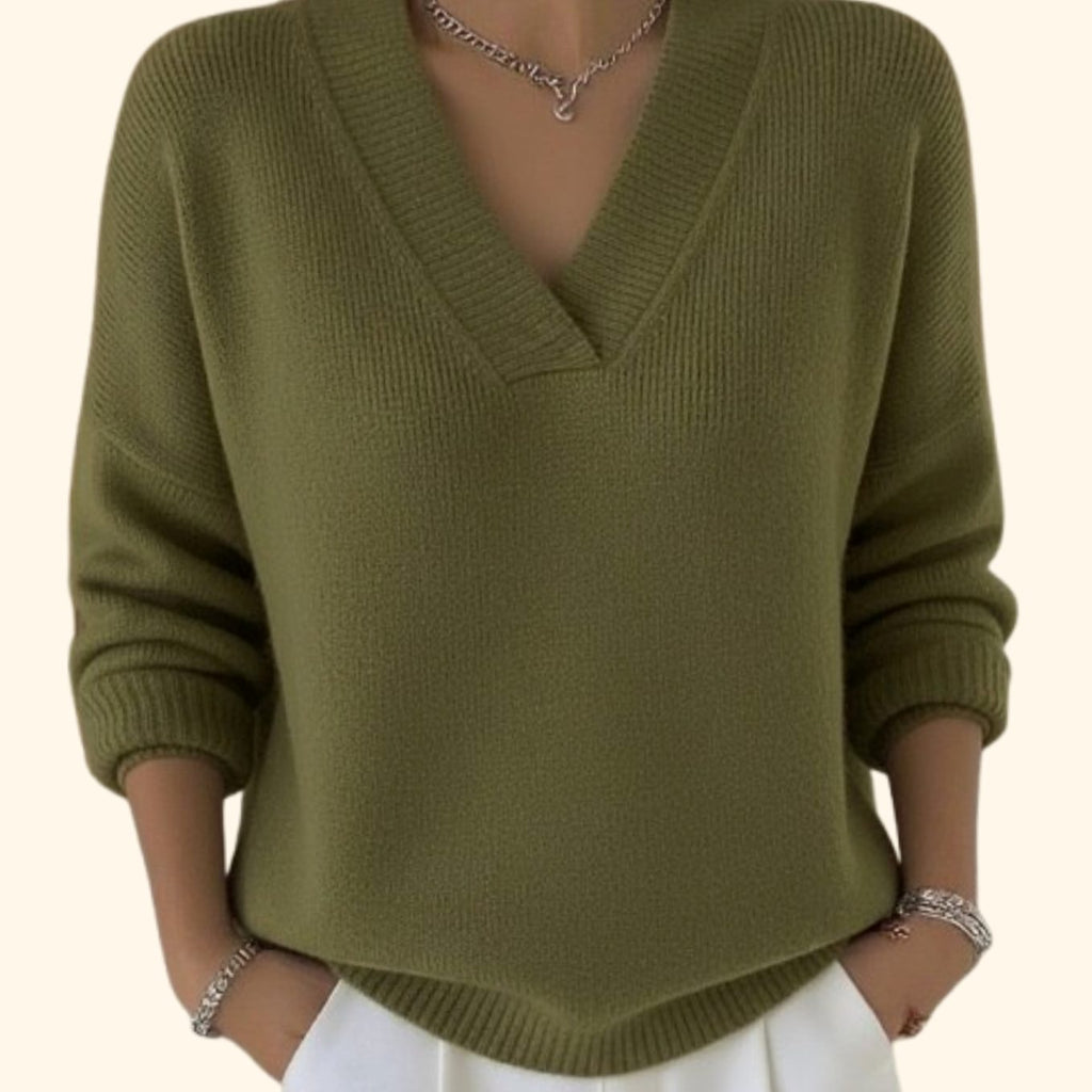 Pull tricoté à col en V pour femme
