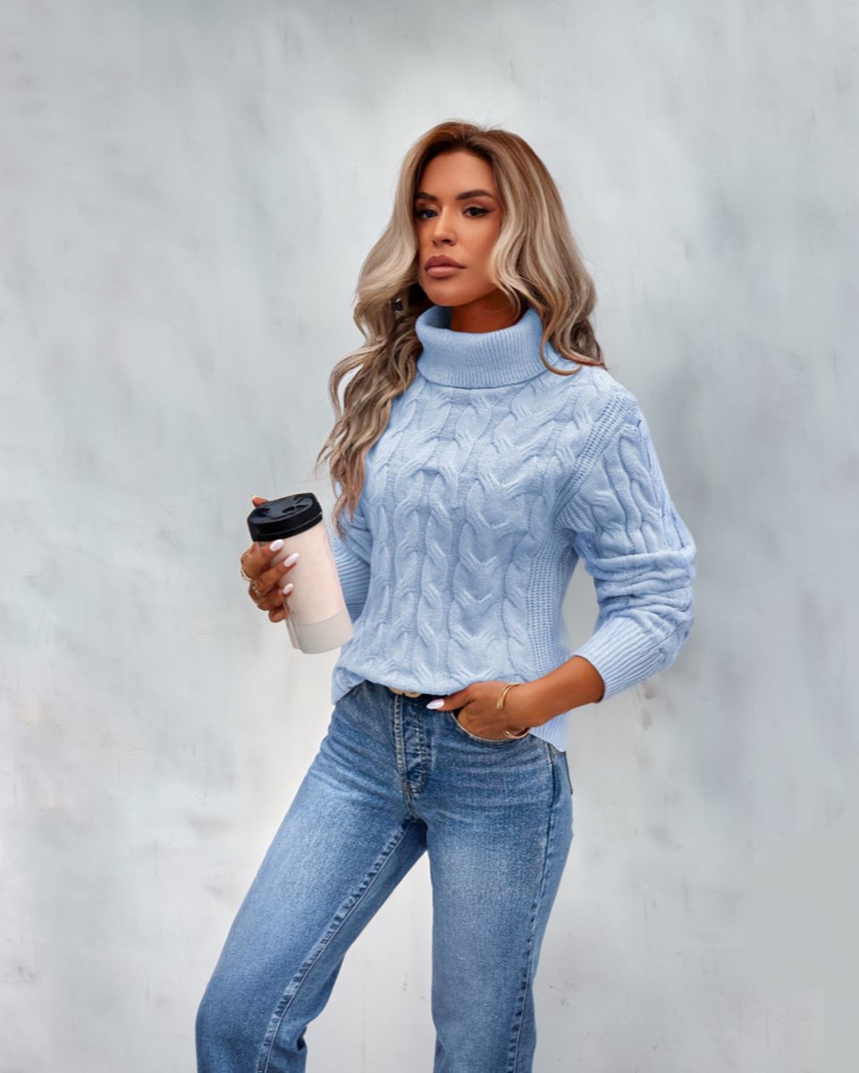 Pull en maille texturée à col roulé pour femme