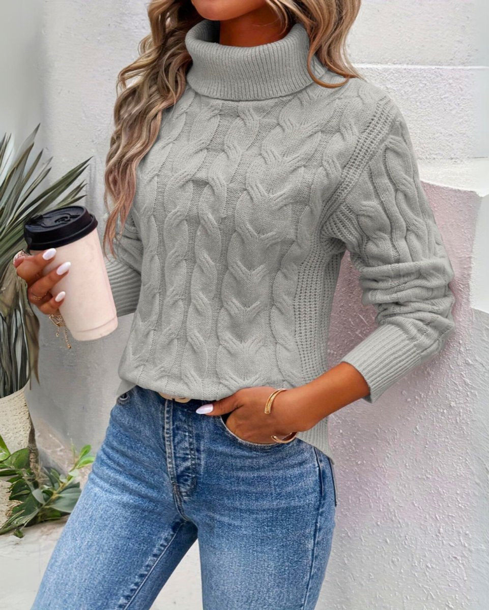 Pull en maille texturée à col roulé pour femme