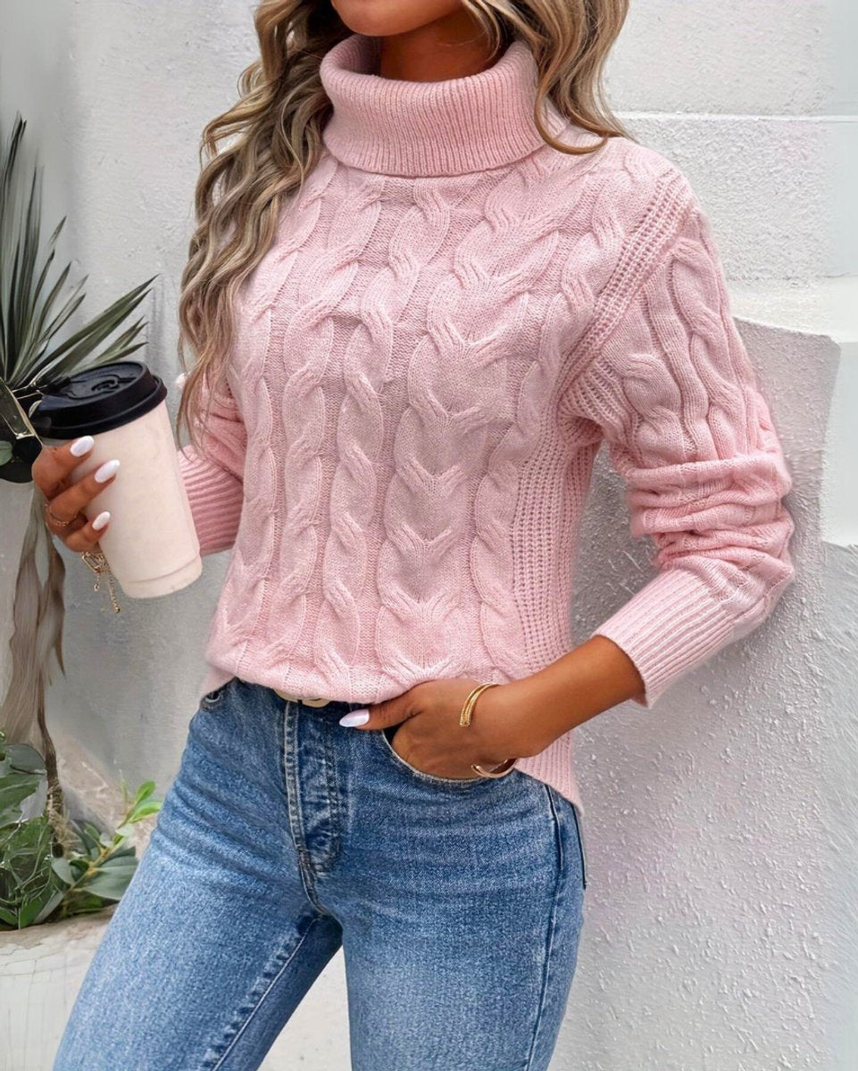 Pull en maille texturée à col roulé pour femme