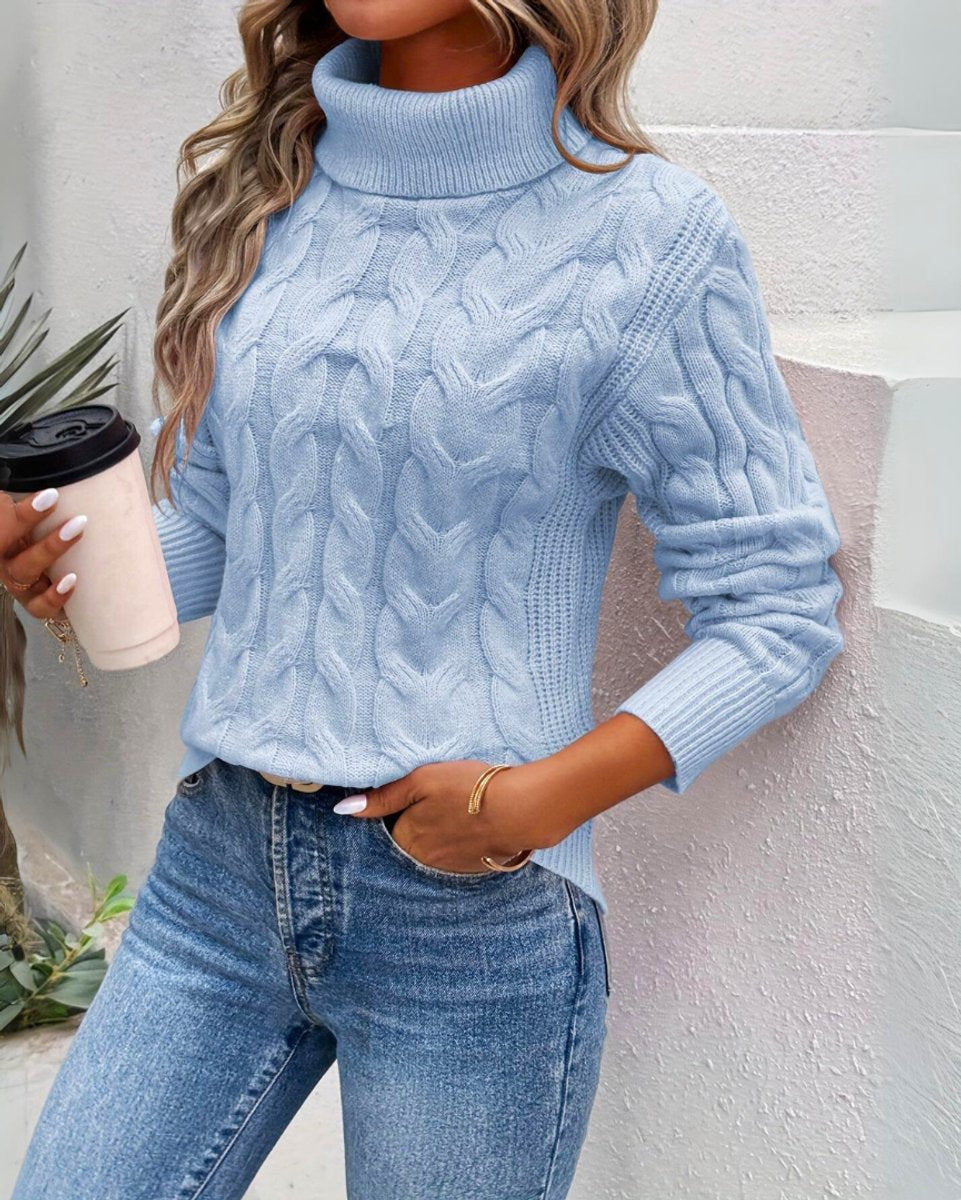 Pull en maille texturée à col roulé pour femme