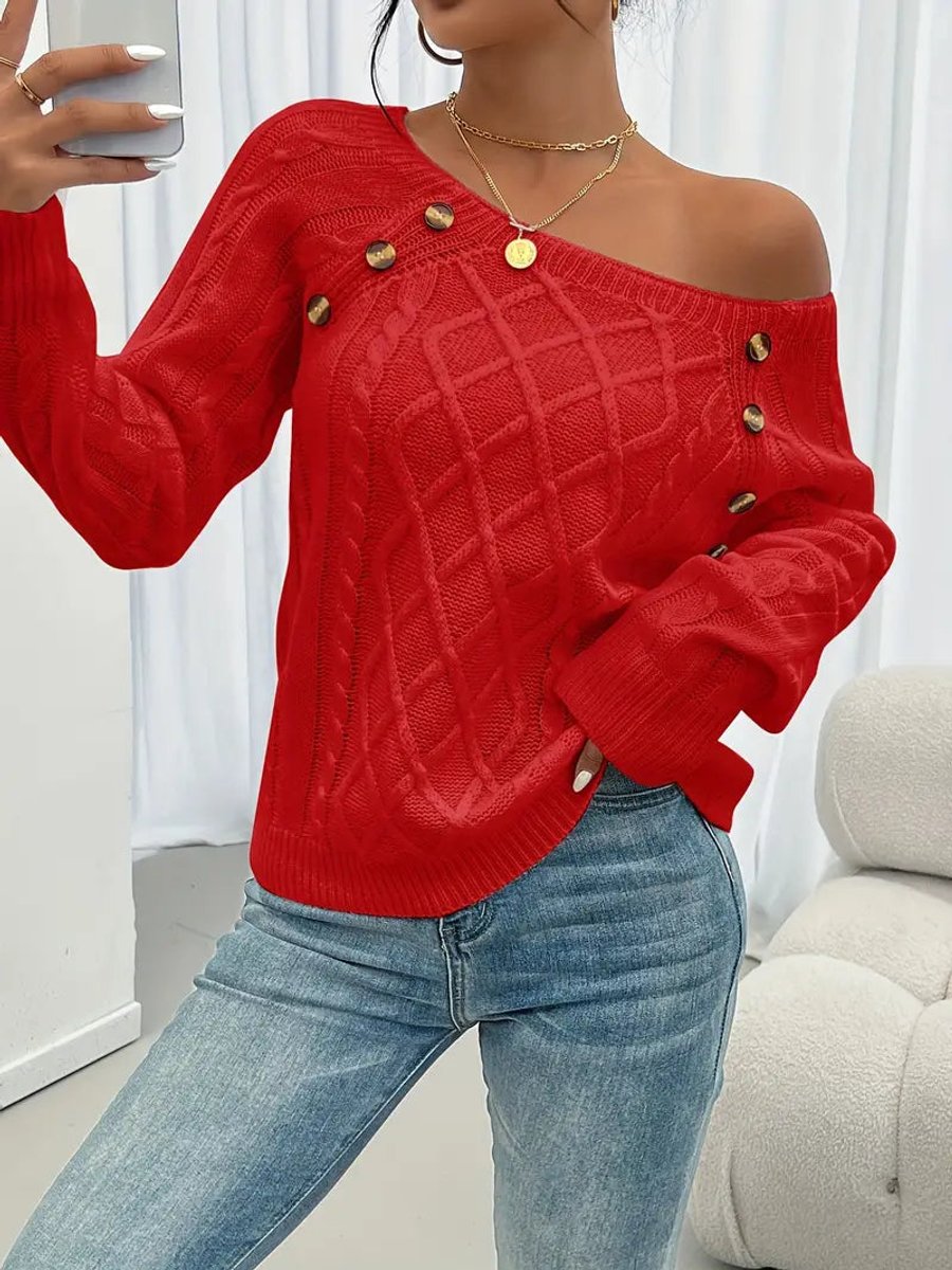 Pull en maille torsadée à manches raglan pour femme