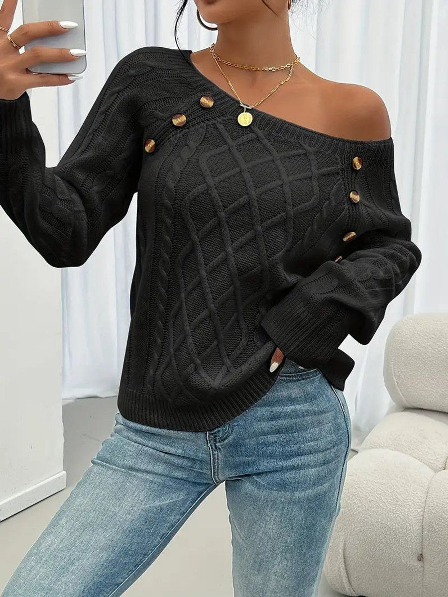 Pull en maille torsadée à manches raglan pour femme