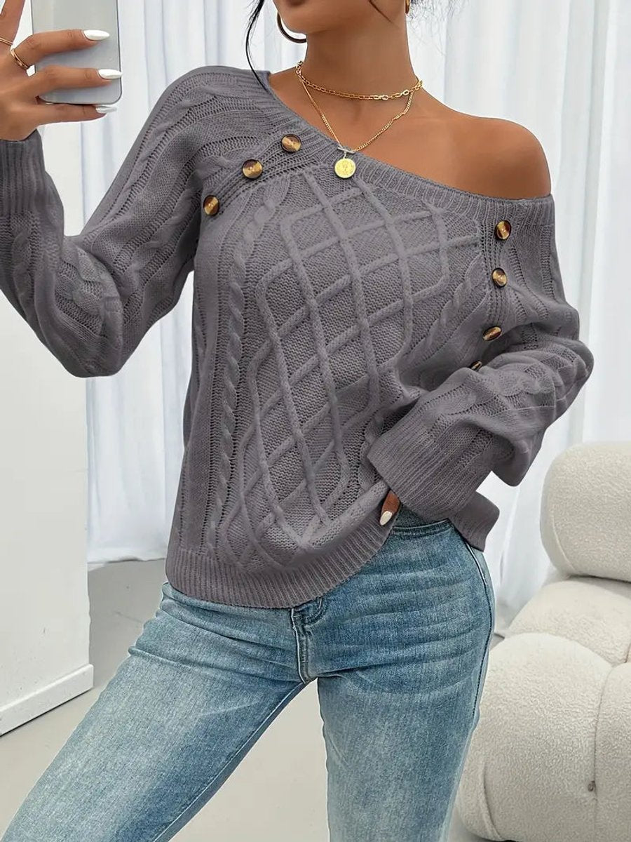 Pull en maille torsadée à manches raglan pour femme
