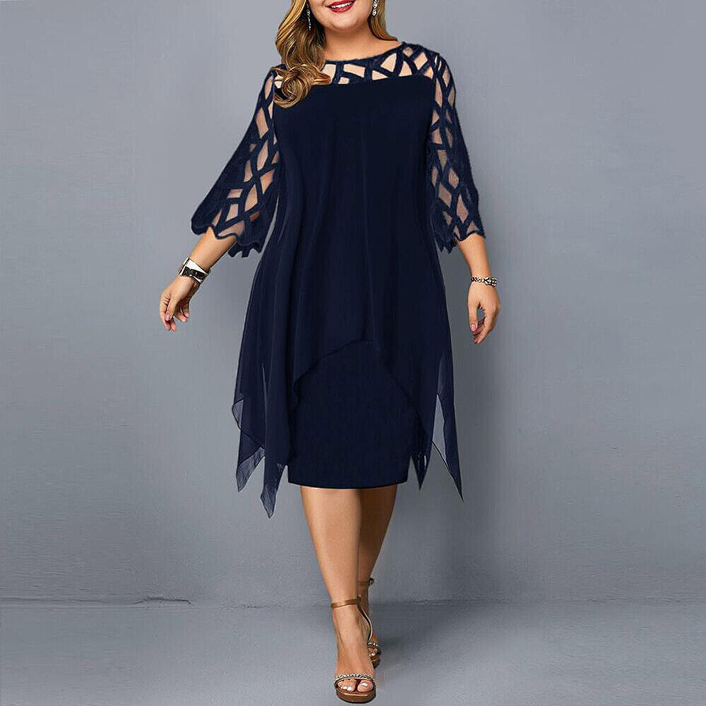 Barbara | Women's Plus Size Midi Dress with Lace Sleeves
