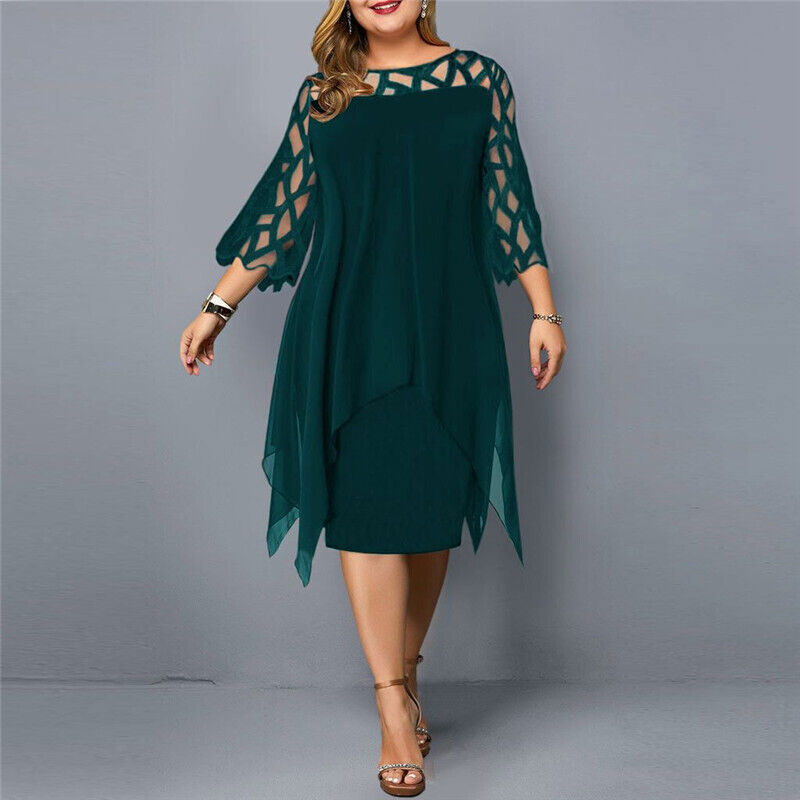 Barbara | Women's Plus Size Midi Dress with Lace Sleeves