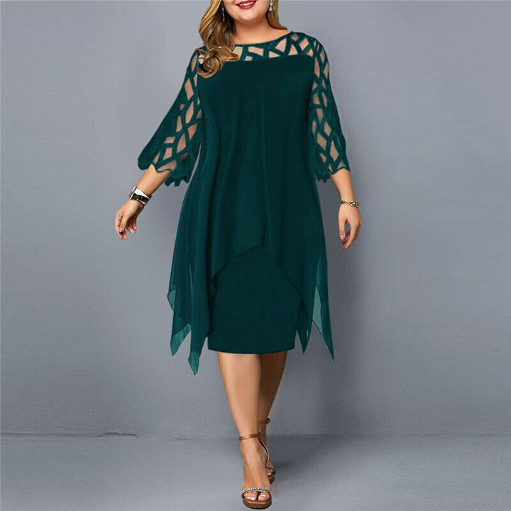 Barbara | Women's Plus Size Midi Dress with Lace Sleeves