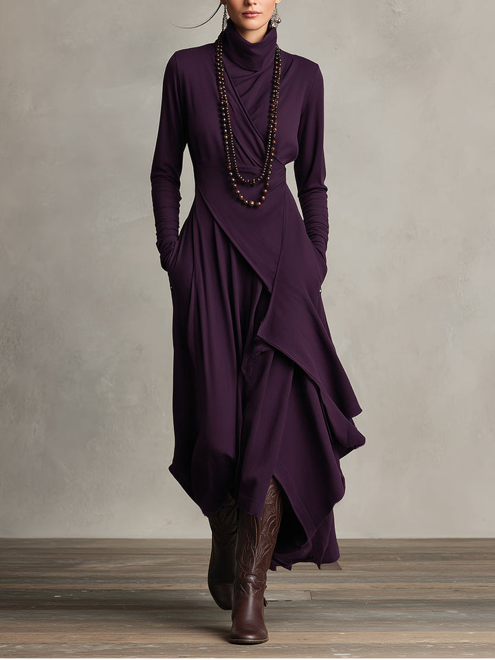 Grażyna | Asymmetrical Maxi Turtleneck Dress with Pockets