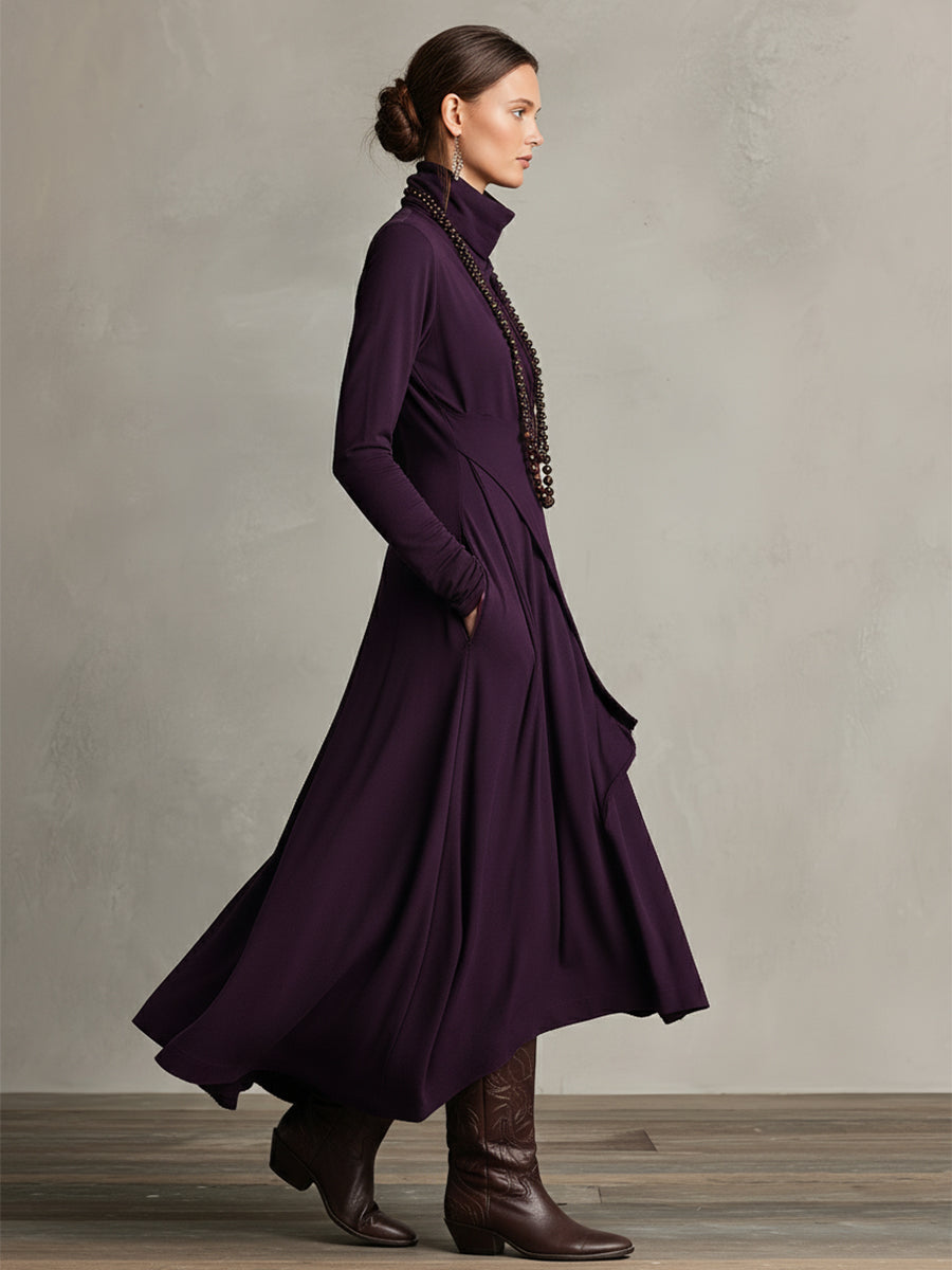 Grażyna | Asymmetrical Maxi Turtleneck Dress with Pockets
