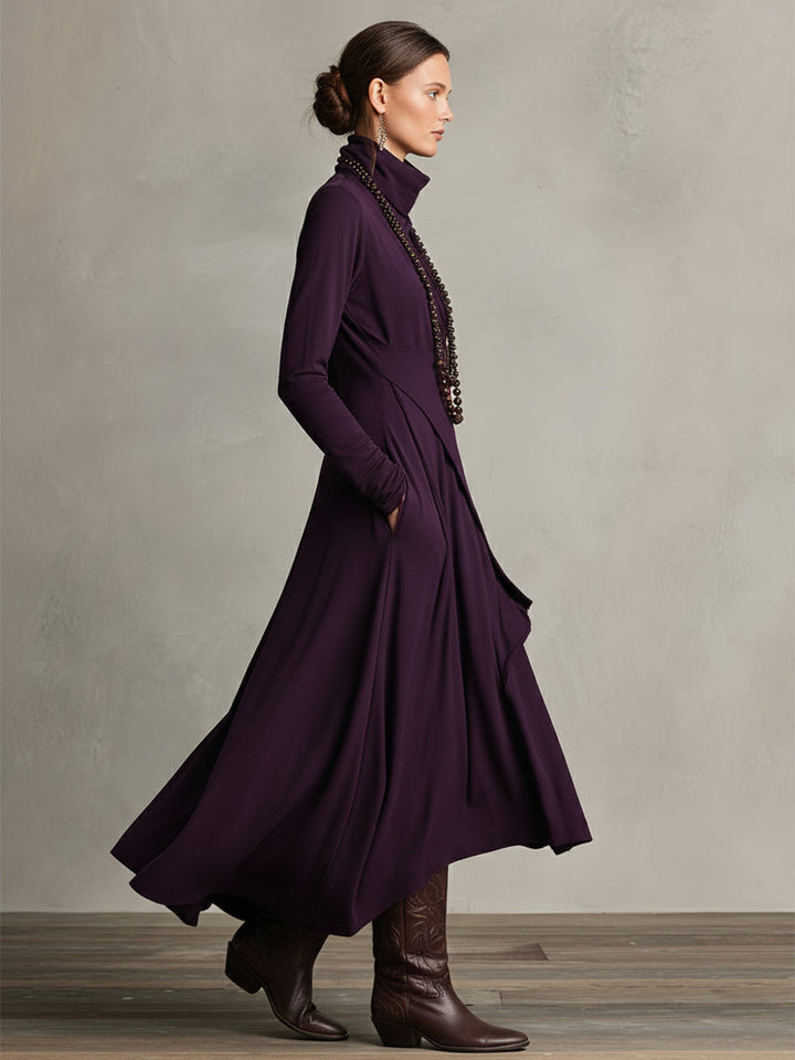 Grażyna | Asymmetrical Maxi Turtleneck Dress with Pockets