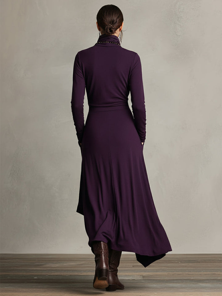 Grażyna | Asymmetrical Maxi Turtleneck Dress with Pockets