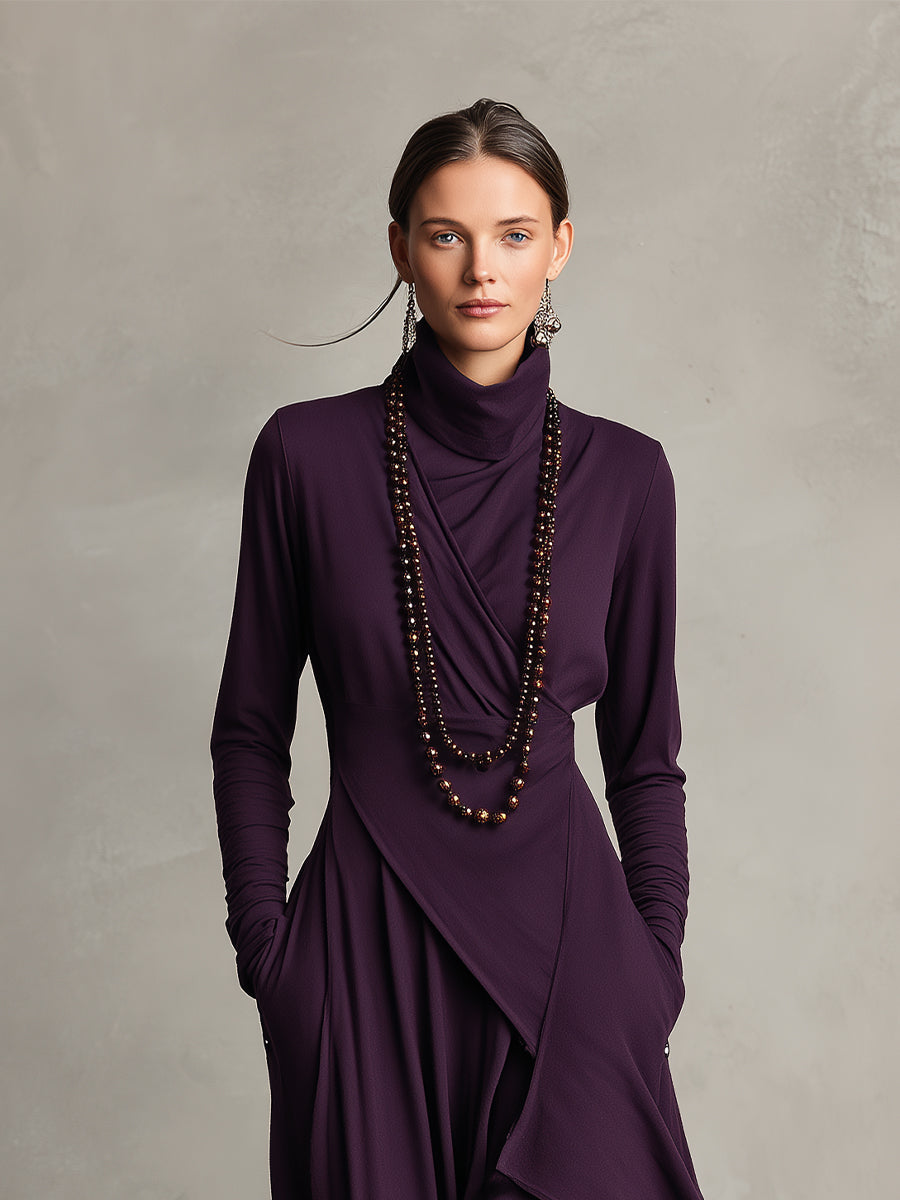 Grażyna | Asymmetrical Maxi Turtleneck Dress with Pockets