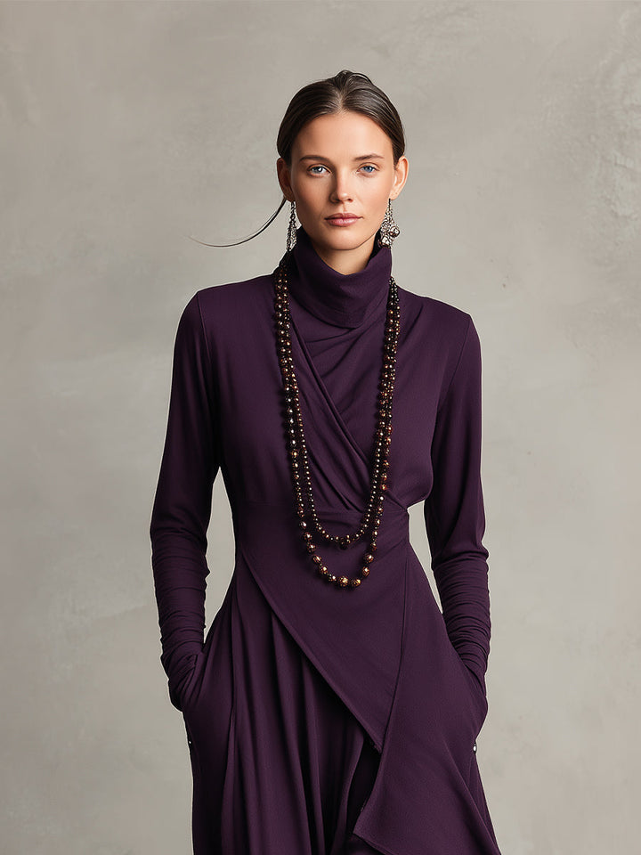Grażyna | Asymmetrical Maxi Turtleneck Dress with Pockets