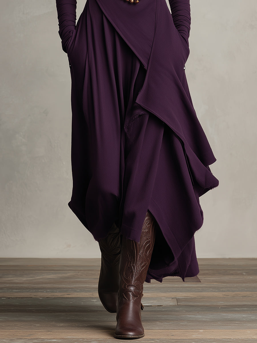 Grażyna | Asymmetrical Maxi Turtleneck Dress with Pockets