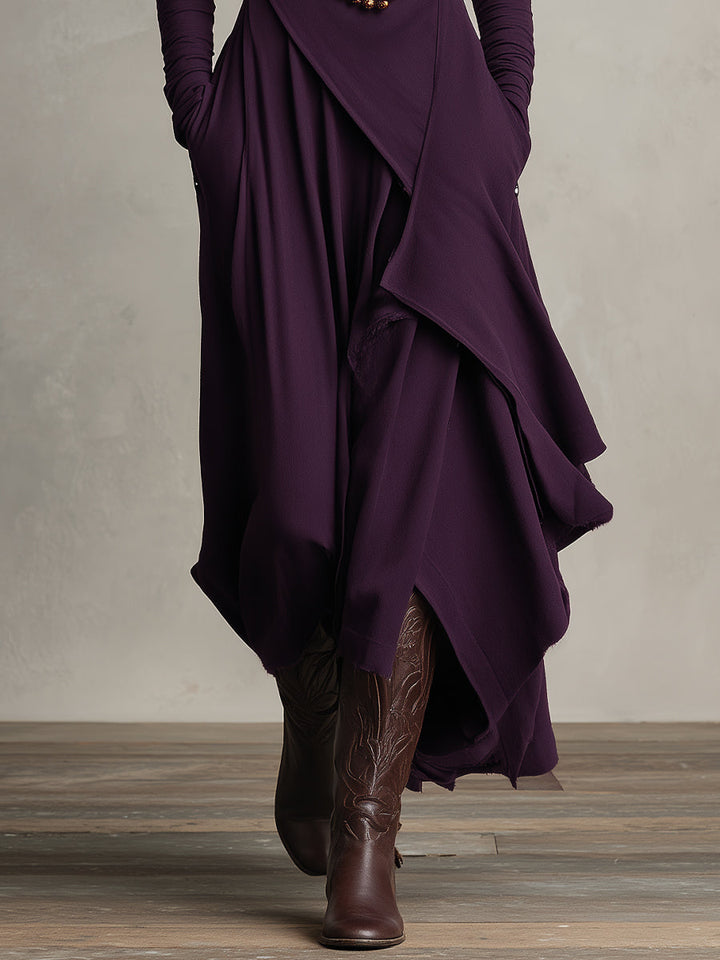 Grażyna | Asymmetrical Maxi Turtleneck Dress with Pockets