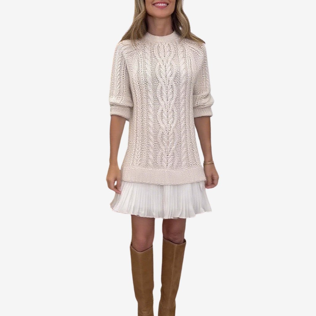 Women's Cable Knit Pleated Mini Dress