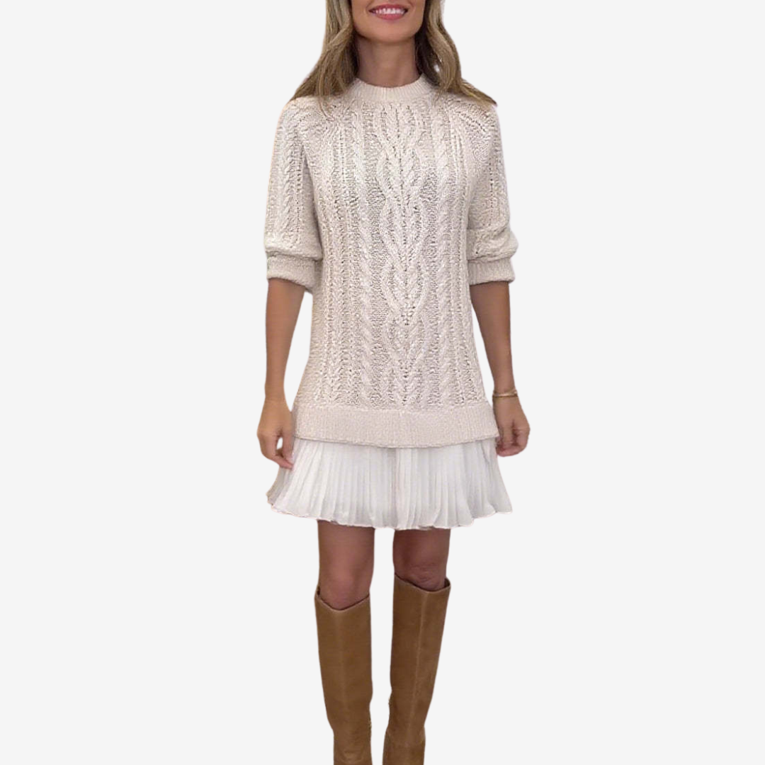 Women's Cable Knit Pleated Mini Dress