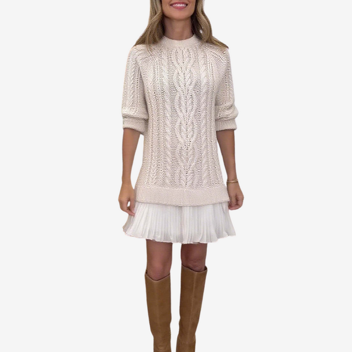 Women's Cable Knit Pleated Mini Dress