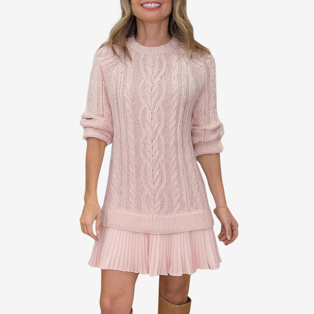 Women's Cable Knit Pleated Mini Dress