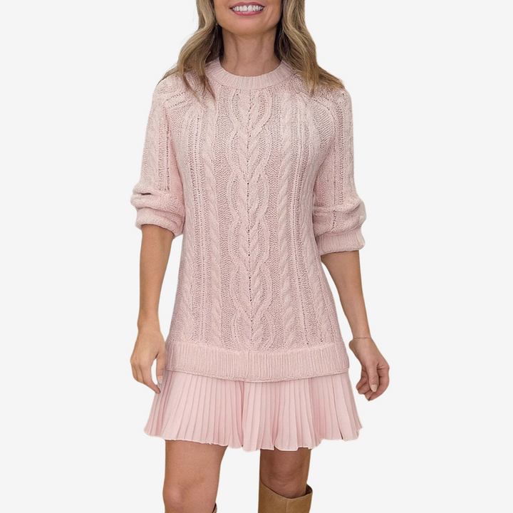 Women's Cable Knit Pleated Mini Dress