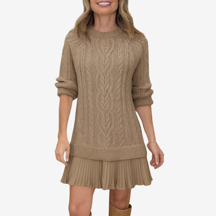 Women's Cable Knit Pleated Mini Dress