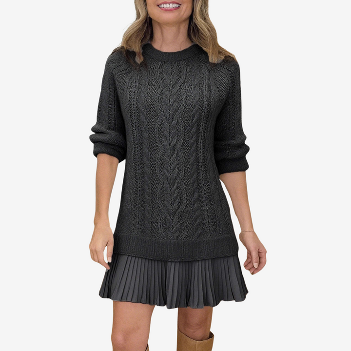 Women's Cable Knit Pleated Mini Dress
