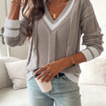 Women's Oversized Cable Knit V Neck Sweater