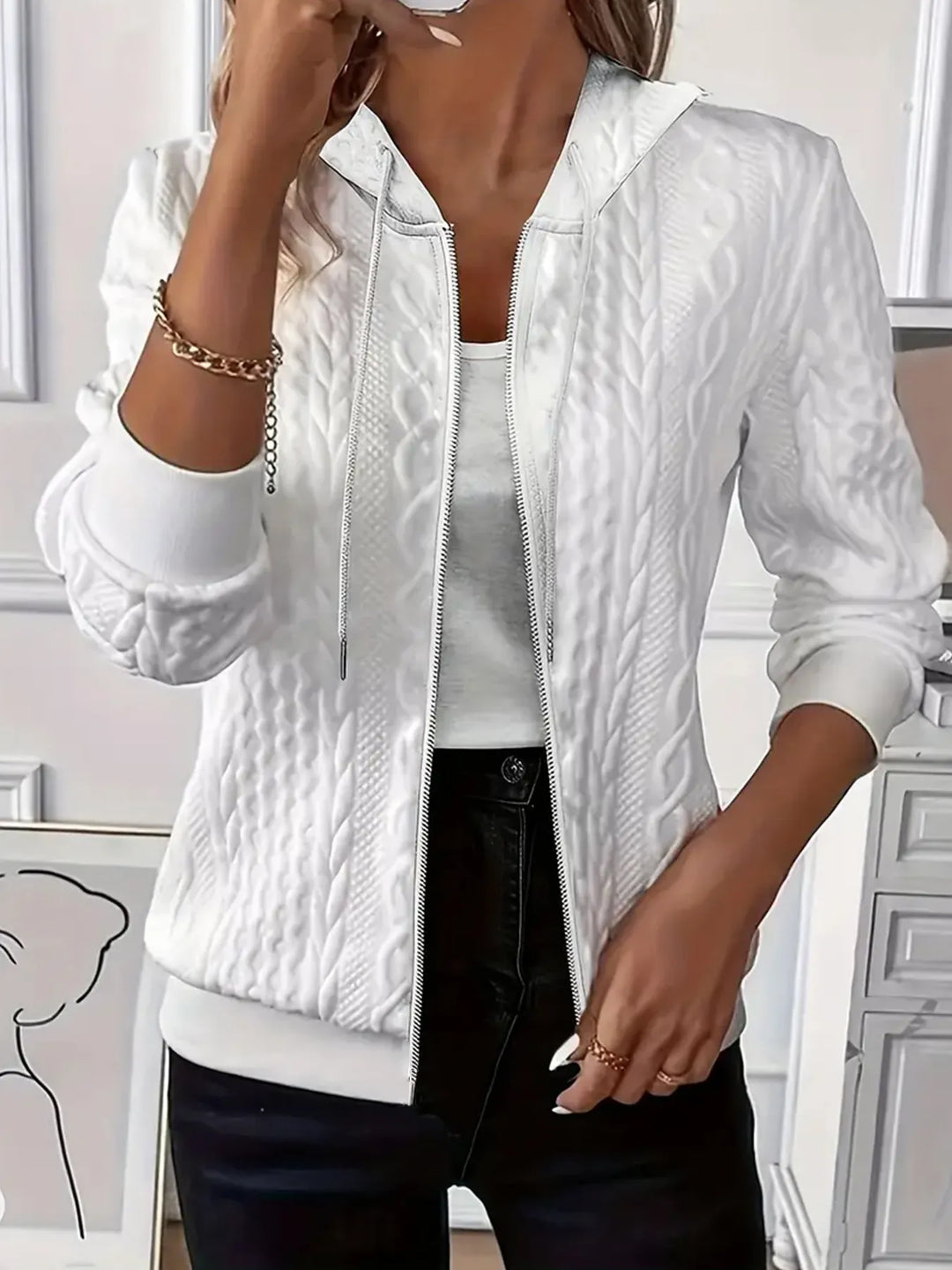Women's Jacquard Hooded Zip Jacket