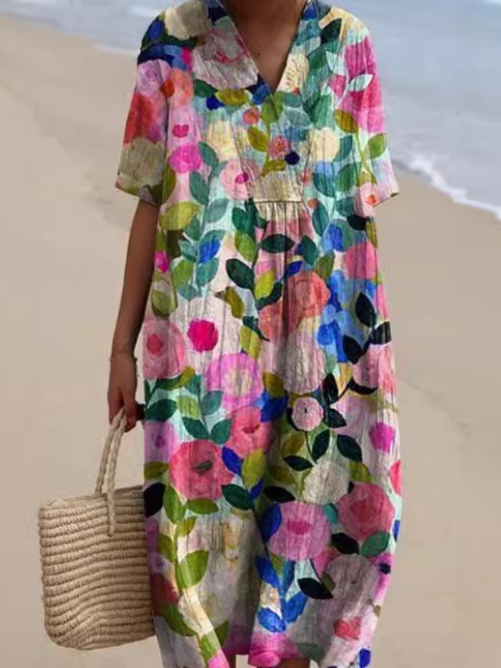 Women's Short Sleeve Floral Midi Dress