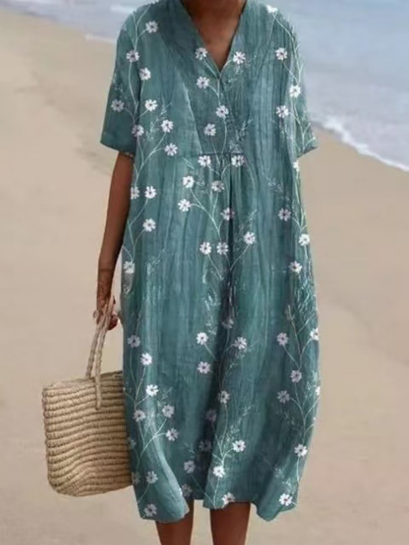 Women's Short Sleeve Floral Midi Dress